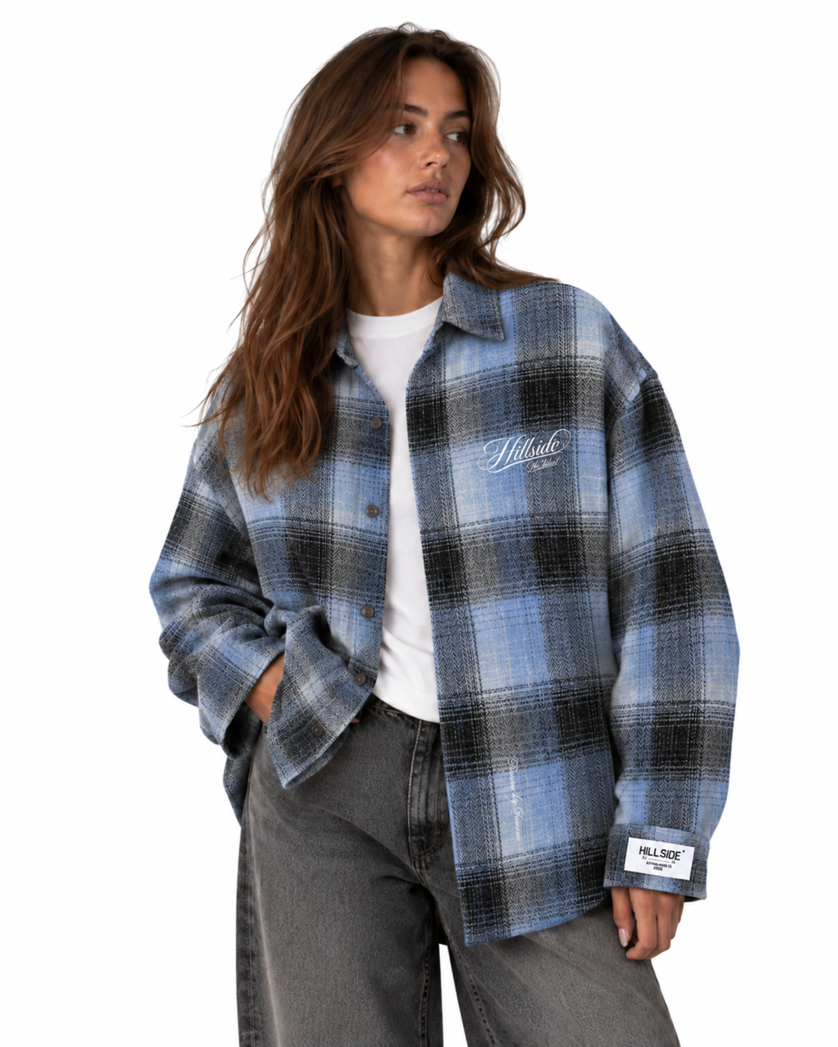 Cursive Check Flannel Blouse Navy Pre Order