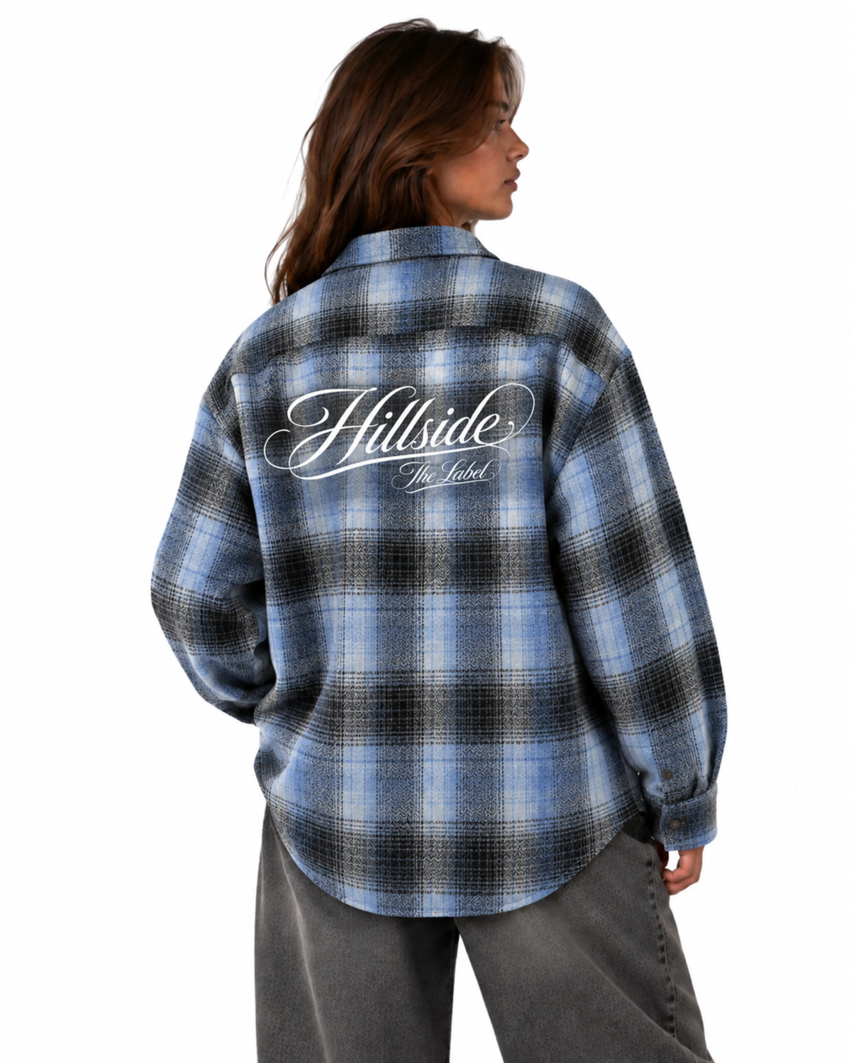 Cursive Check Flannel Blouse Navy Pre Order