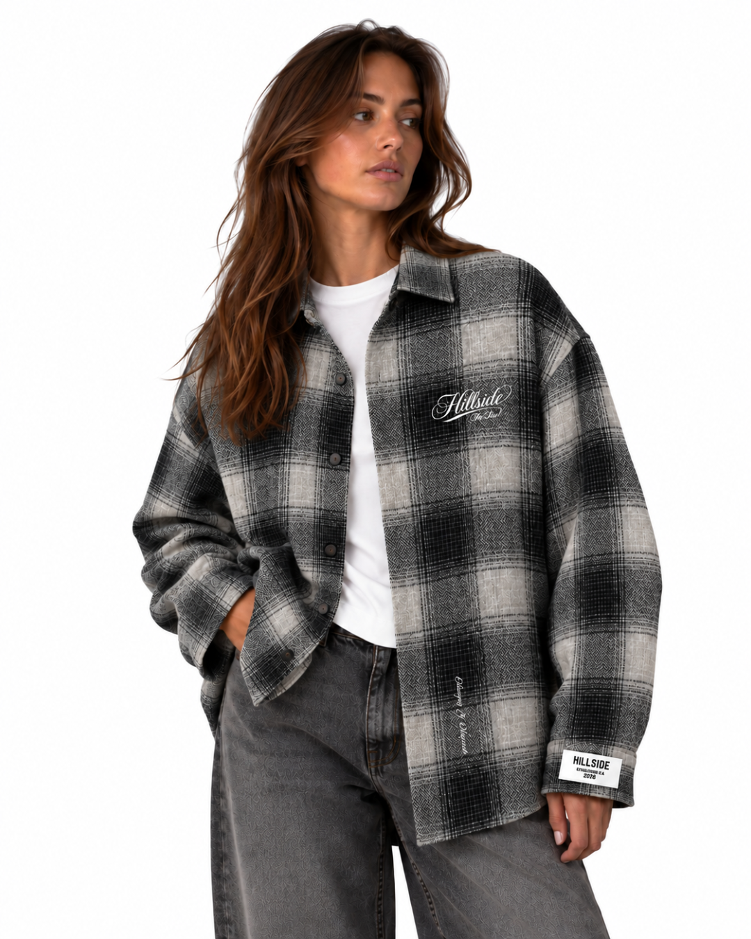 Cursive Check Flannel Blouse Black Pre Order