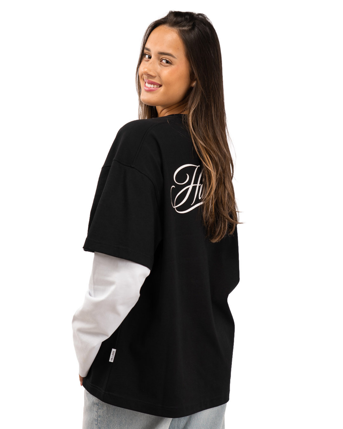 Cursive Double Layered Longsleeve Black Pre Order