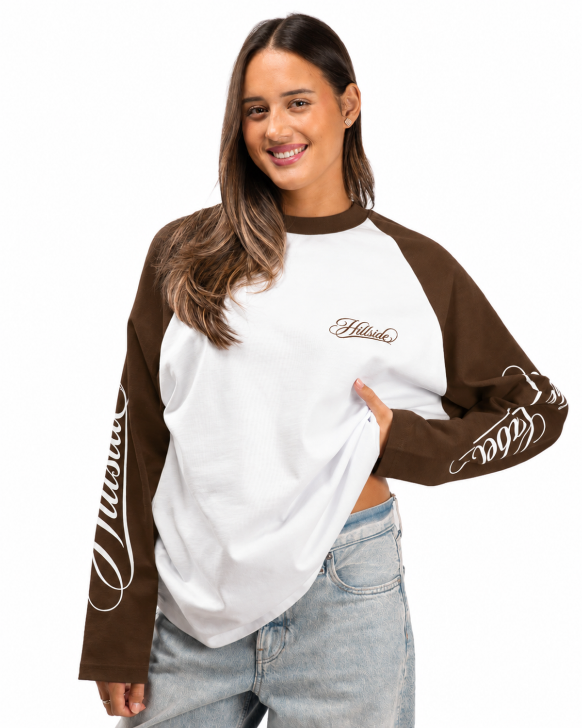 Cursive Raglan Longsleeve Brown Pre Order