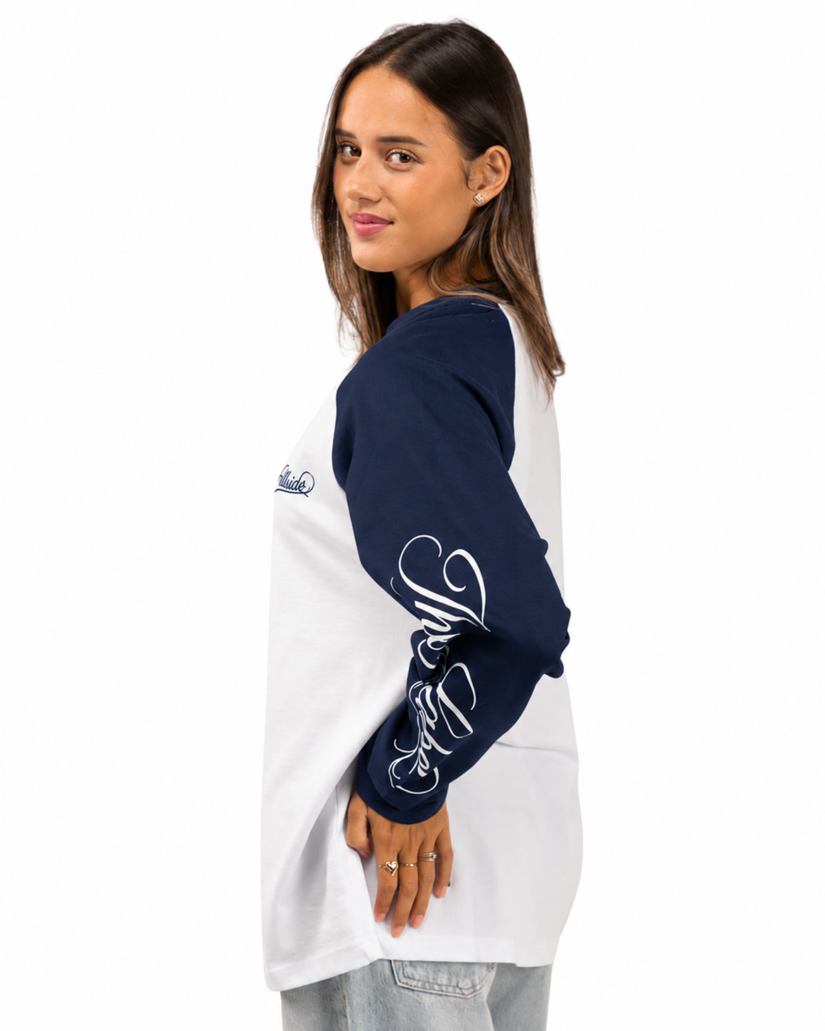 Cursive Raglan Longsleeve Navy Pre Order